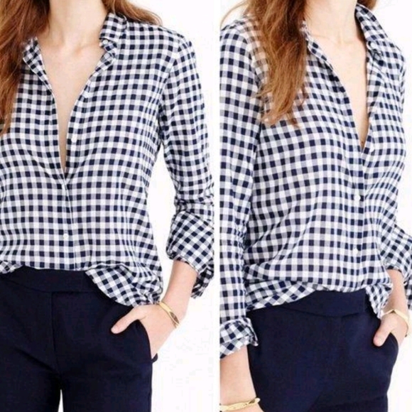 GAP Boyfriend Gingham Check Blue Breezy Tailored Button Down Shirt XS - Picture 3 of 11